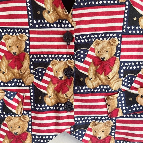 JLN American Patriotic Vest Unisex Size M Suit Top Novelty Print Teddy Bear USA - Picture 3 of 8